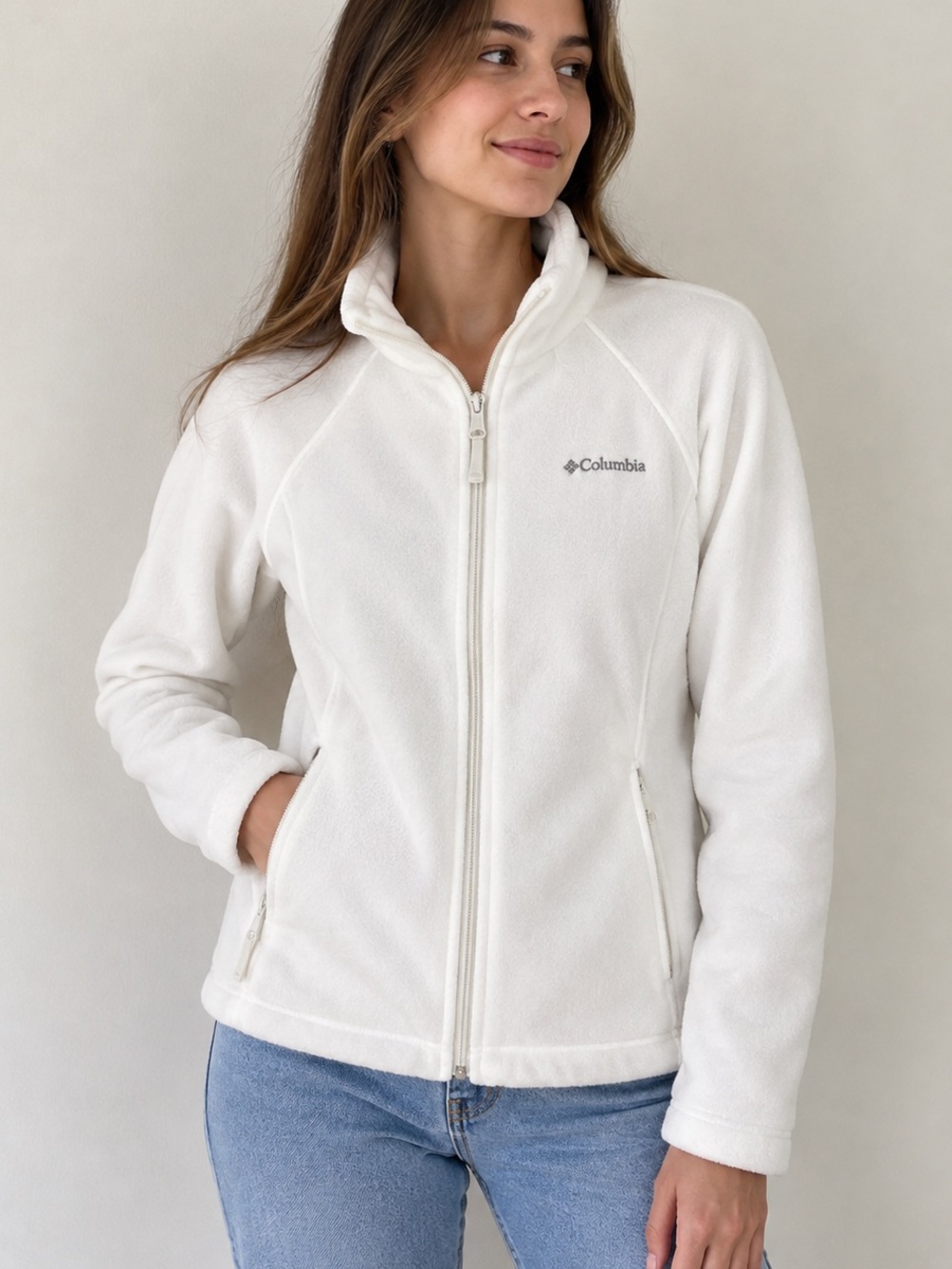 Columbia Women’s White Fleece Full Zip Jacket Size S